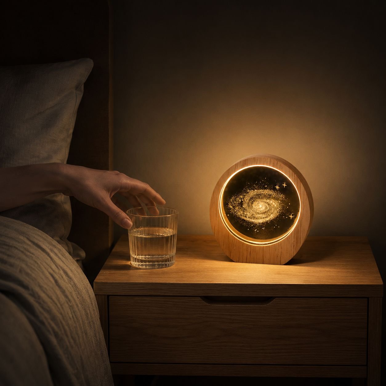 Planet Night Light 3D Internal Carved Illuminating Crystal Desktop Ornament Wooden Base Birthday Gif