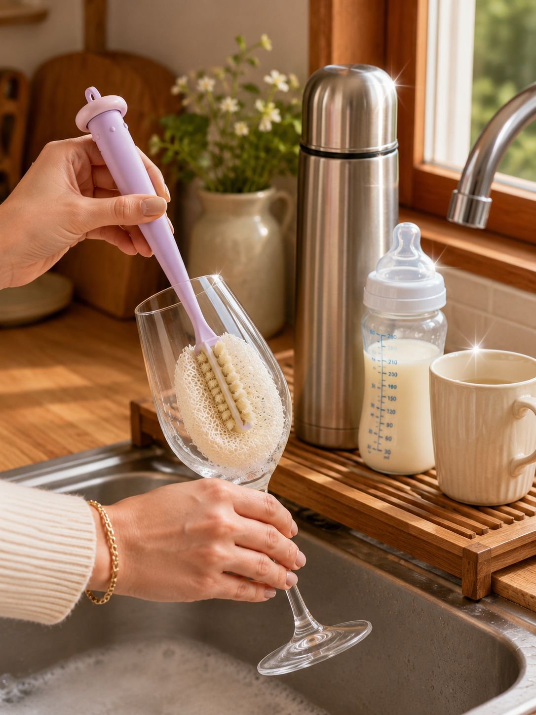 Versatile water cup brush for kitchen use
