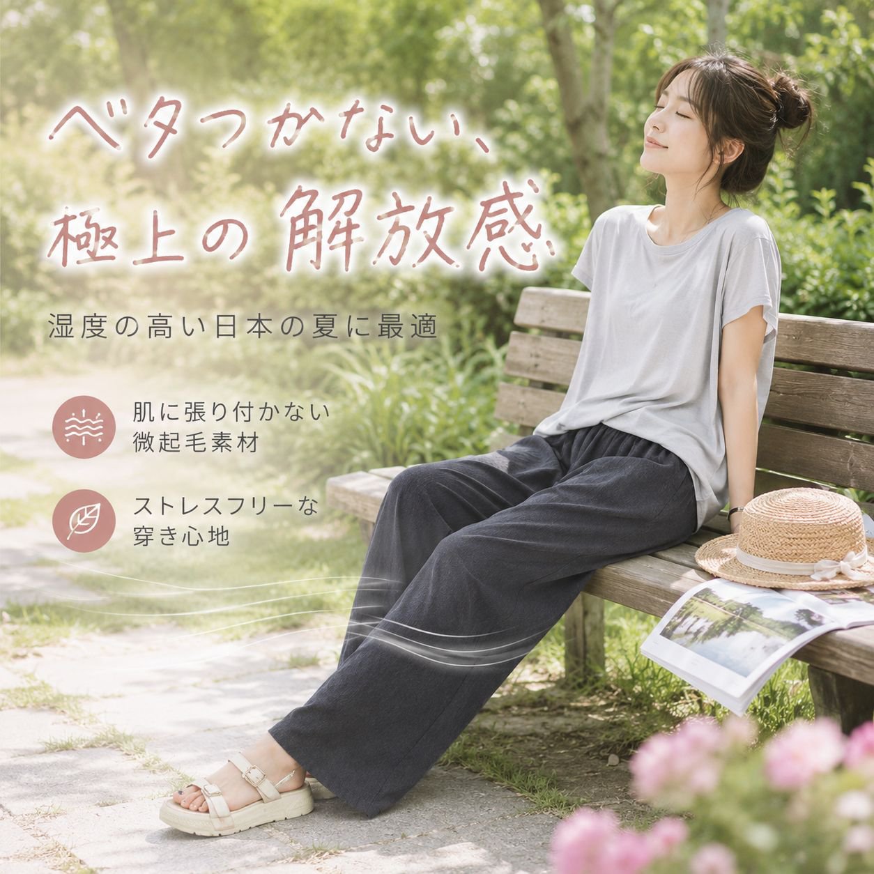 夏レディースミルクアイスシルクワイドパンツ 小柄細見えカジュアルパンツ