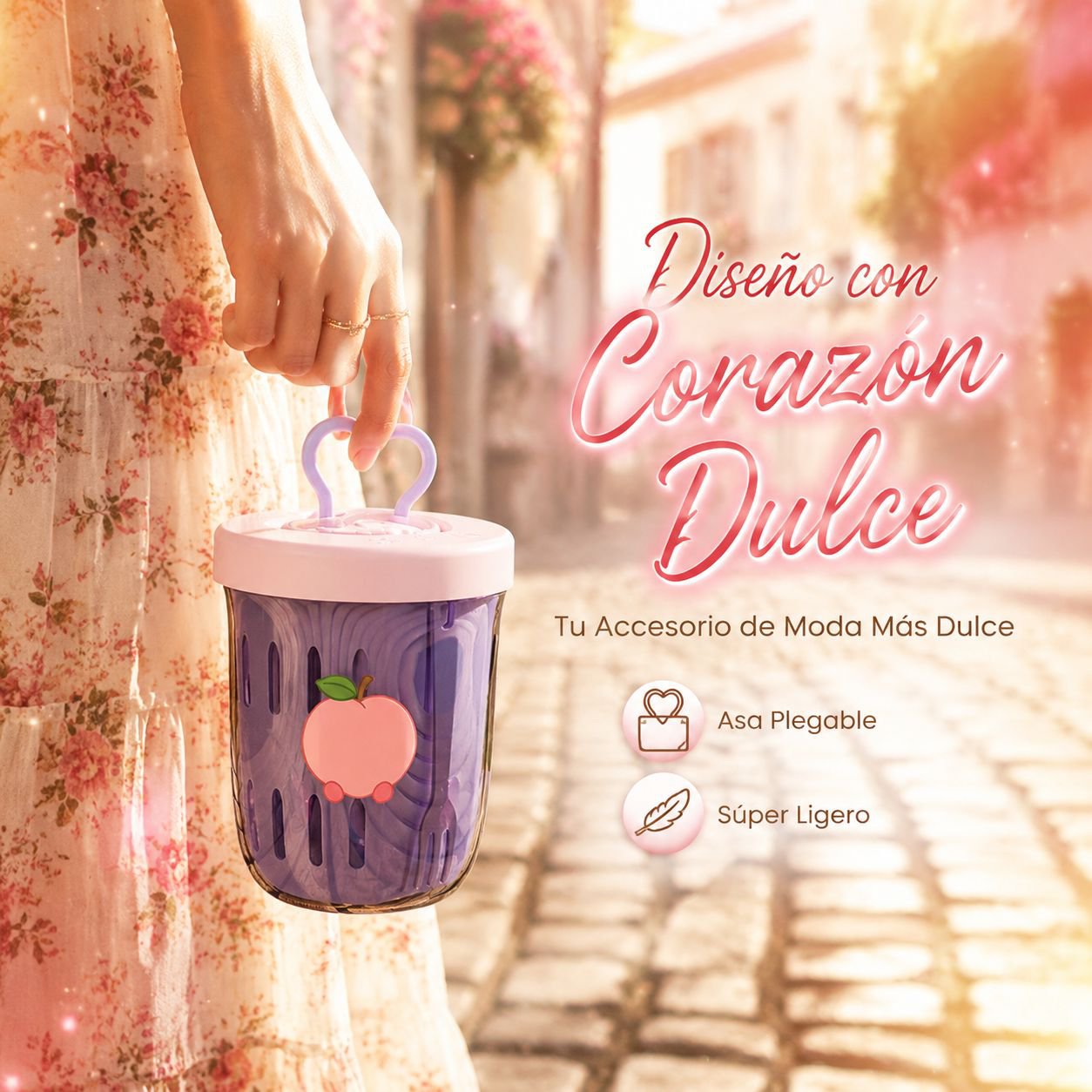 Vaso de ensalada de frutas con colador, portátil y con cuchara, diseño atractivo