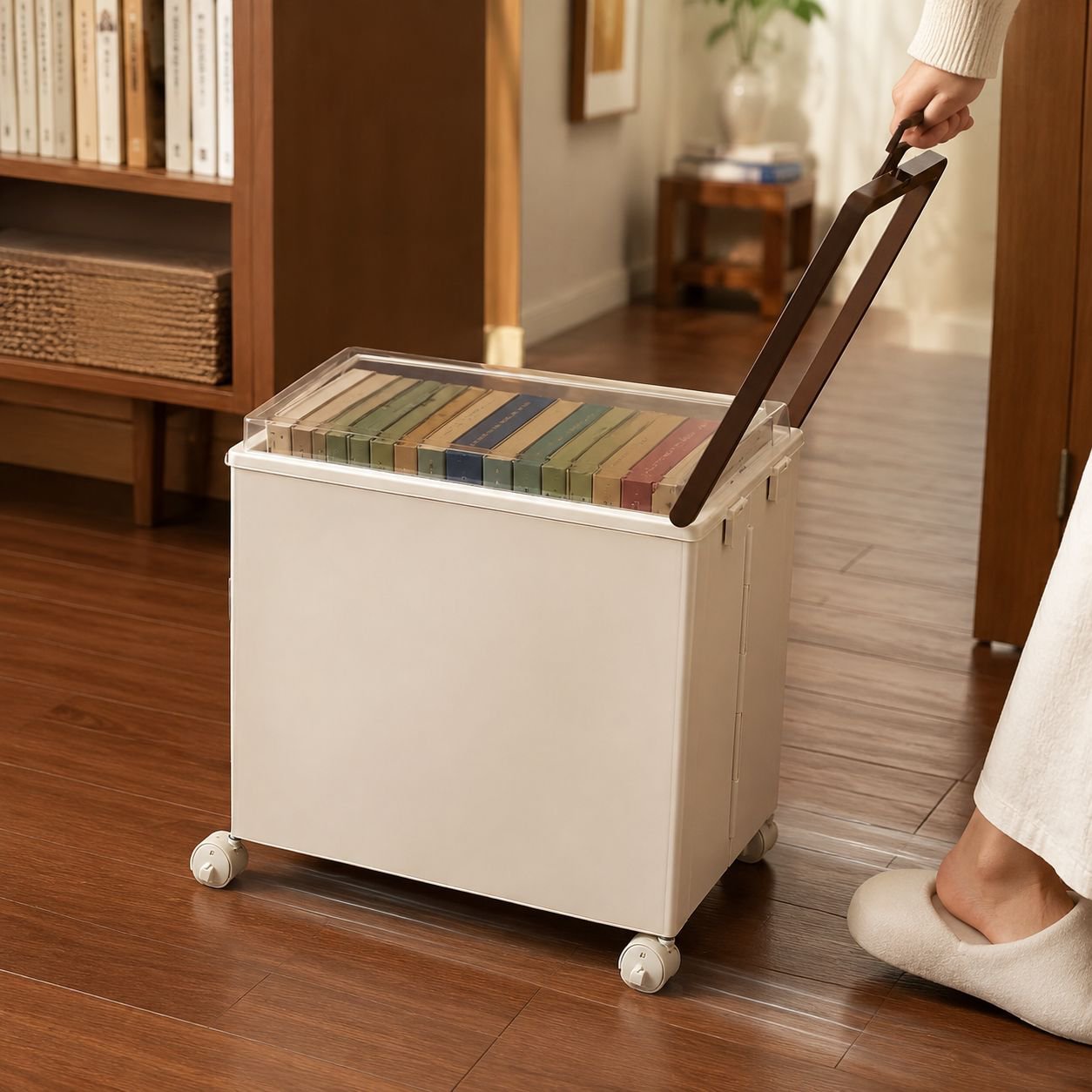 Wheeled Foldable Under-Desk Storage Trolley for Books and Sundries