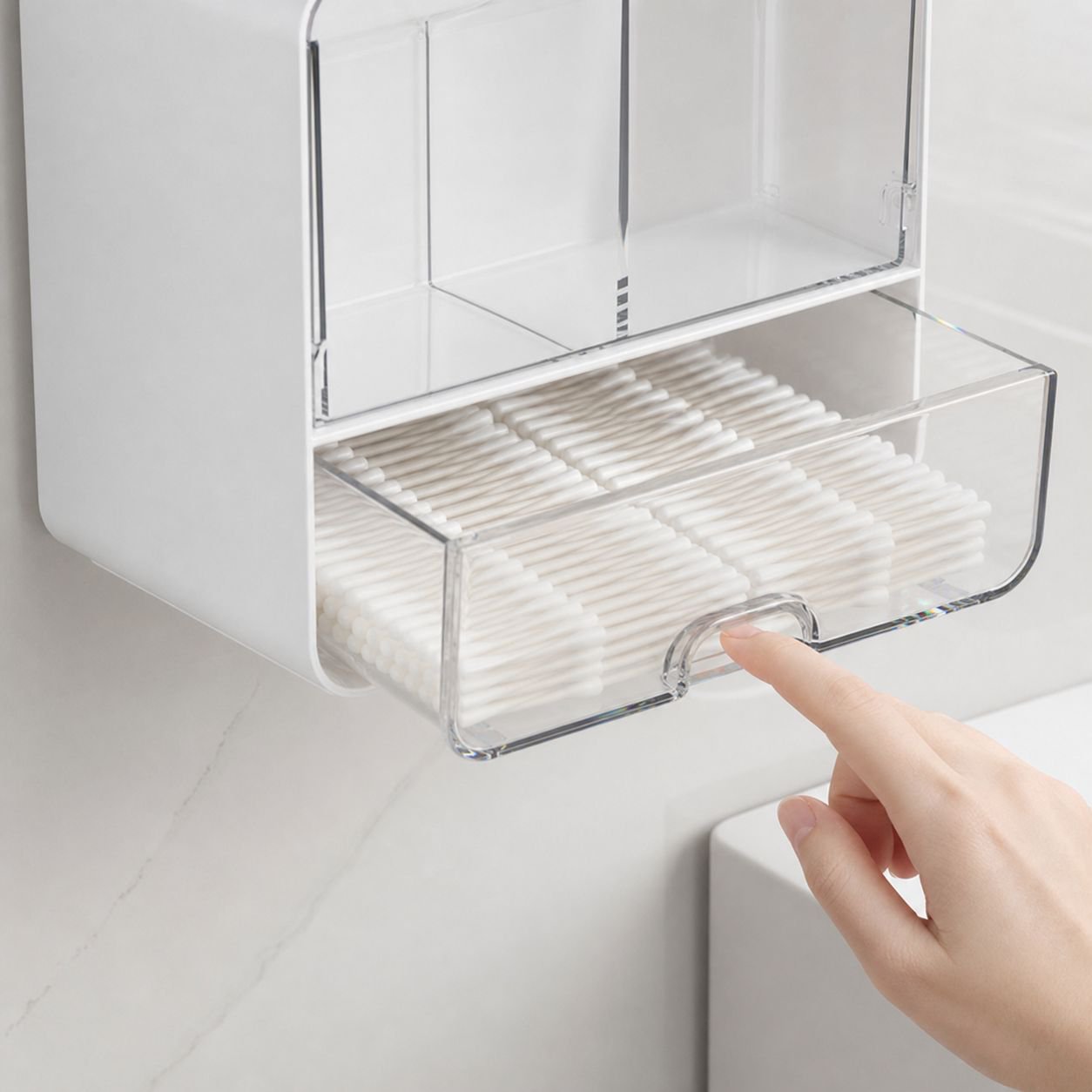 壁掛け式のバスルームミラーキャビネット収納ボックス。フェイスタオル、トイレ用綿棒、化粧品などを収納できます。