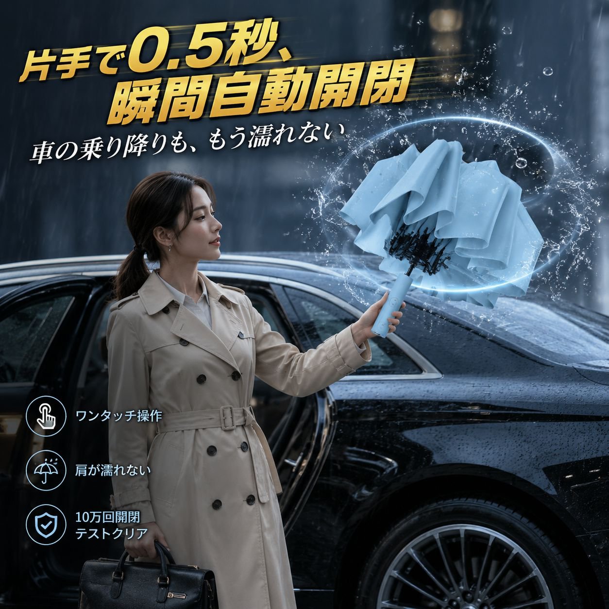 全自動72本骨折りたたみ大型晴雨兼用日傘