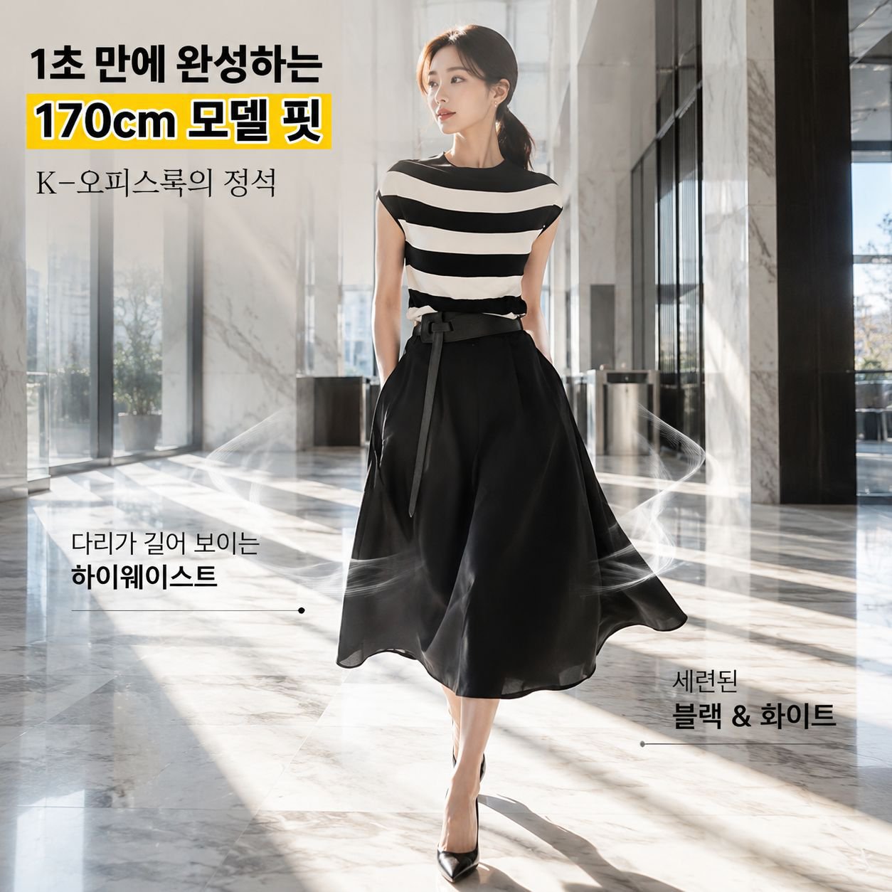 캐주얼 스트라이프 상의+스커트 세트