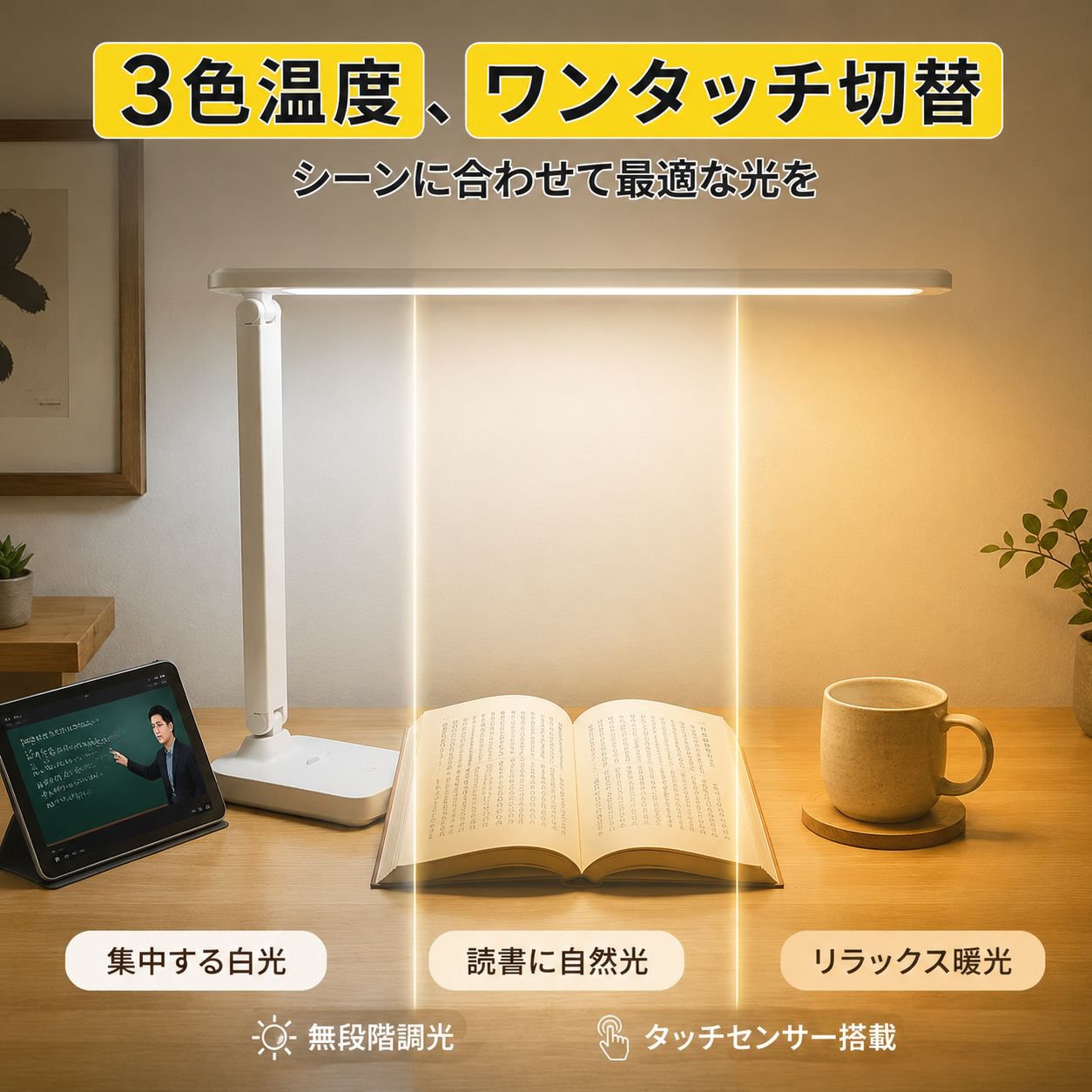 目の保護LED読書灯、ベッドサイド専用、学生寮や書斎に最適