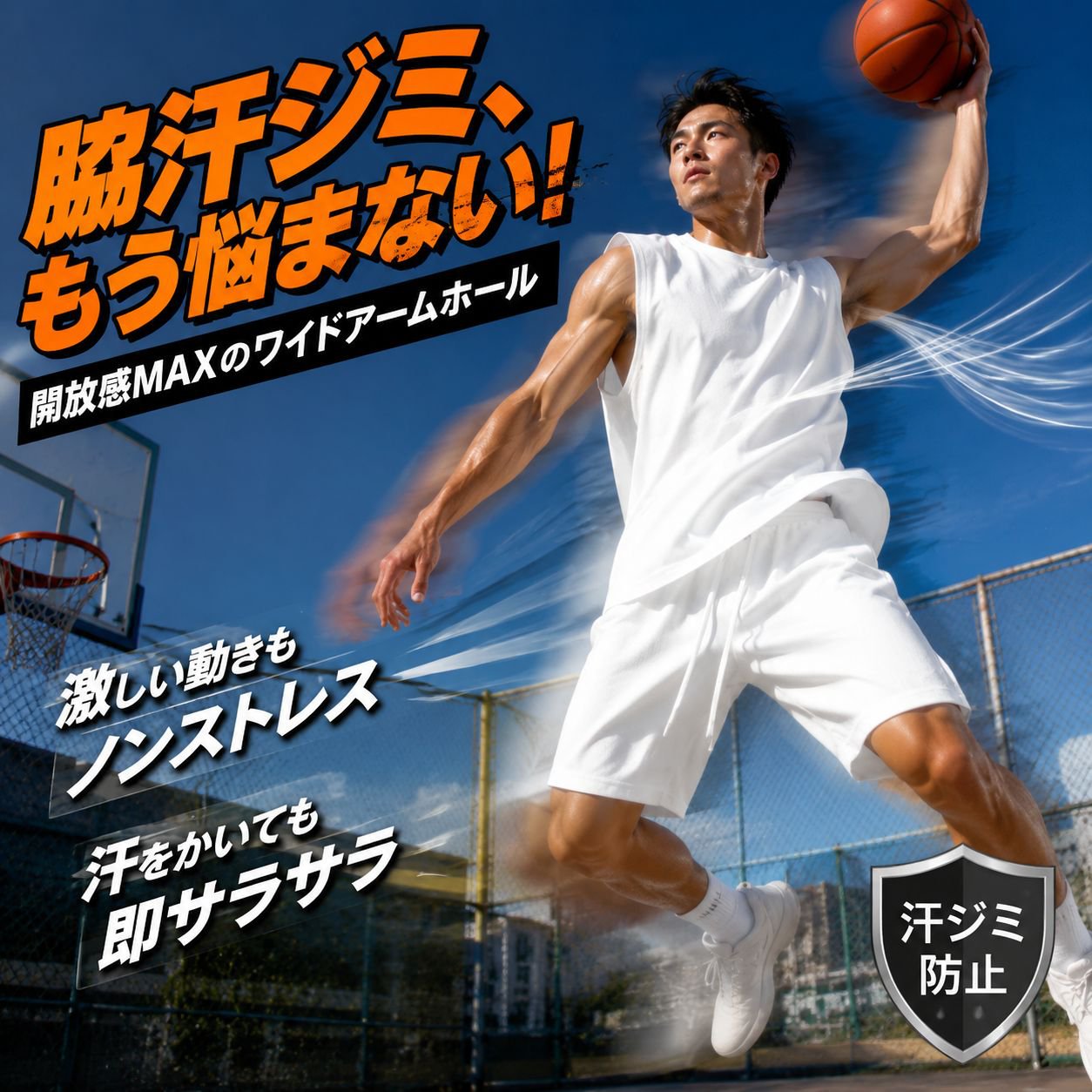 通気速乾バスケウェア 夏ノースリーブ ワイドショーツ アイスシルクセット