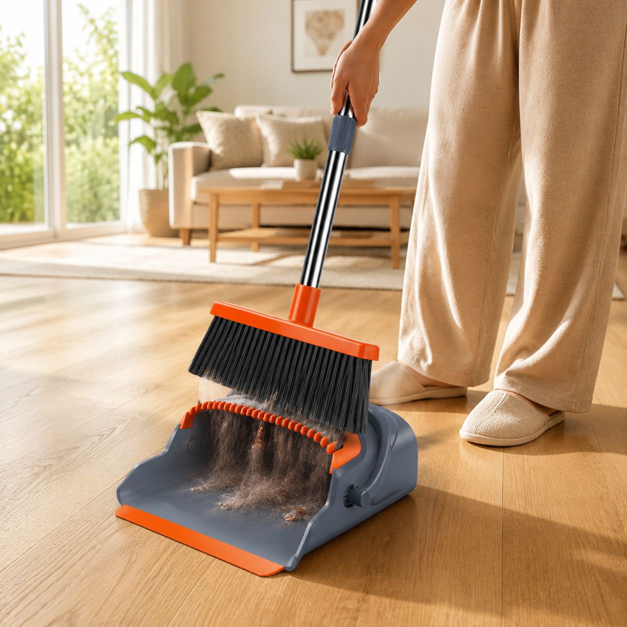 Portable 2-in-1 Broom and Dustpan Stainless Steel Sweeper Household Cleaner