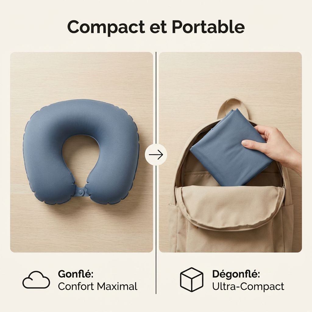 Oreiller de voyage gonflable en forme de U