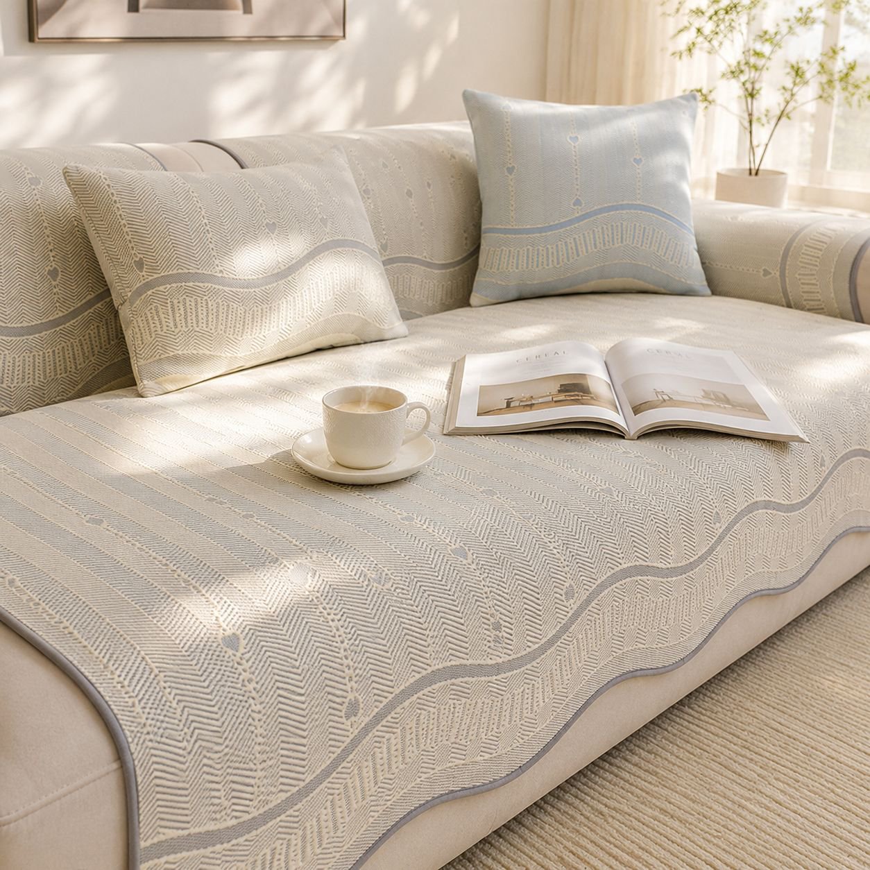 Simple summer ice silk sofa cushion, non-slip bottom