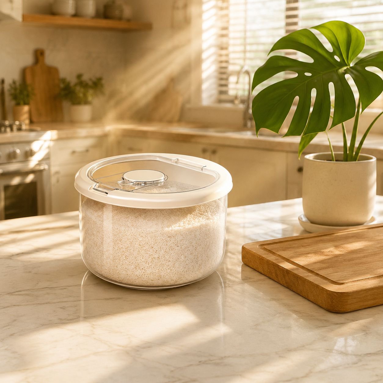 Airtight kitchen flour storage tank with secure lid