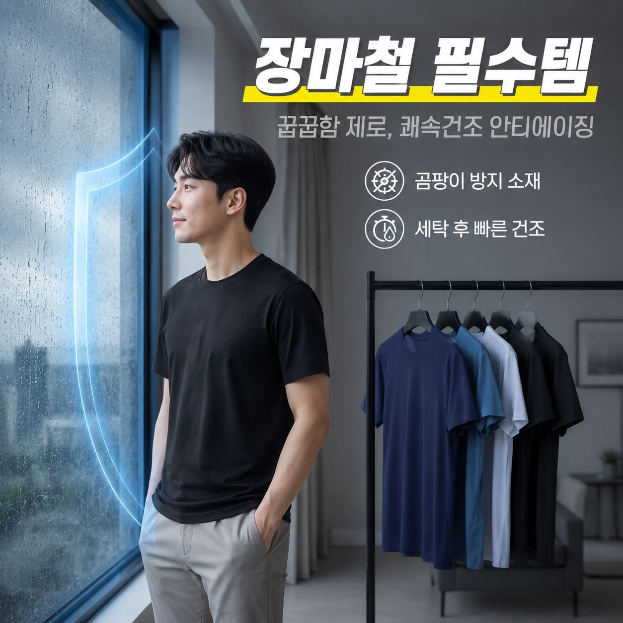 남성 아이스 실크 쿨링 반팔티 커플용 베이직 반팔티