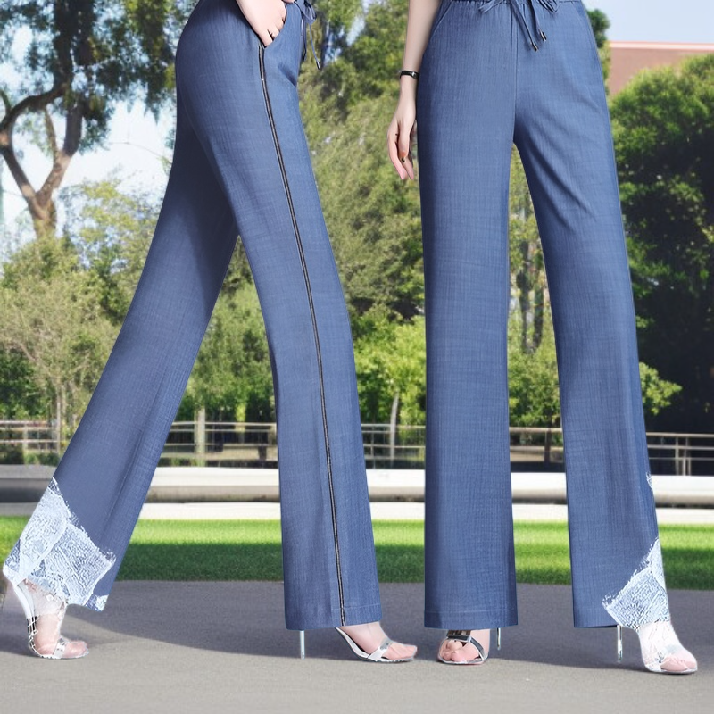 テンセルジーンズ 夏 レディース ハイウエスト ジーンズ 伸縮性 ソフト ジーンズ 伸縮性ウエスト ワイドレッグパンツ 中高年 プラスサイズ パンツ