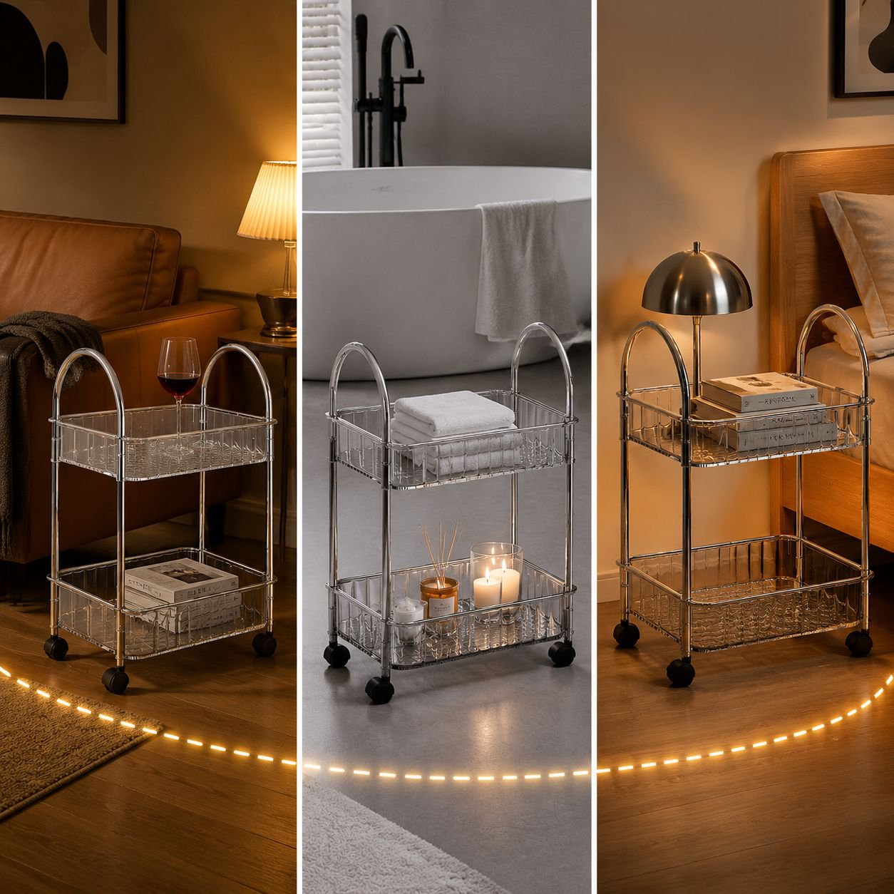 Compact rolling cart for kitchen essentials