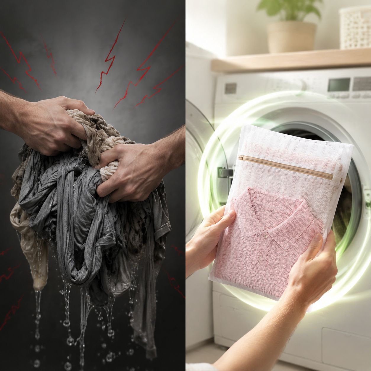 Mesh bag in washing machine with garments