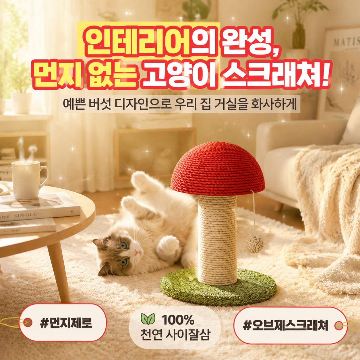 내마모성 버섯 고양이 스크래칭 기둥 고양이 타워 황마 장난감