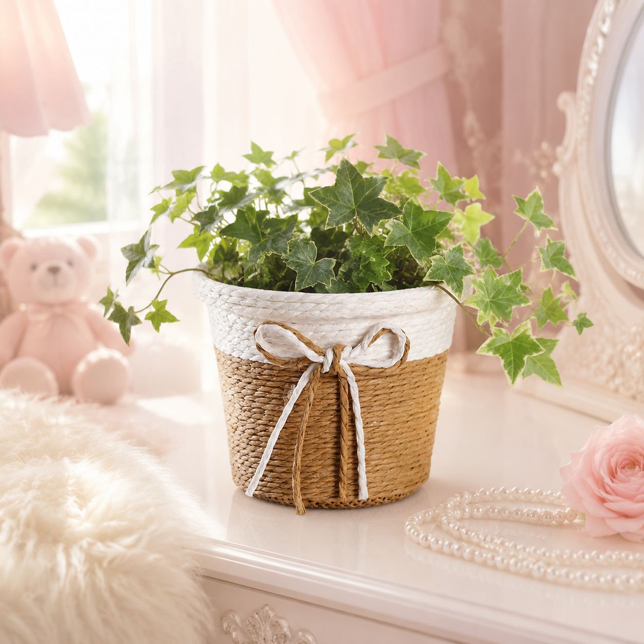 Stylish plant pot cover with natural materials