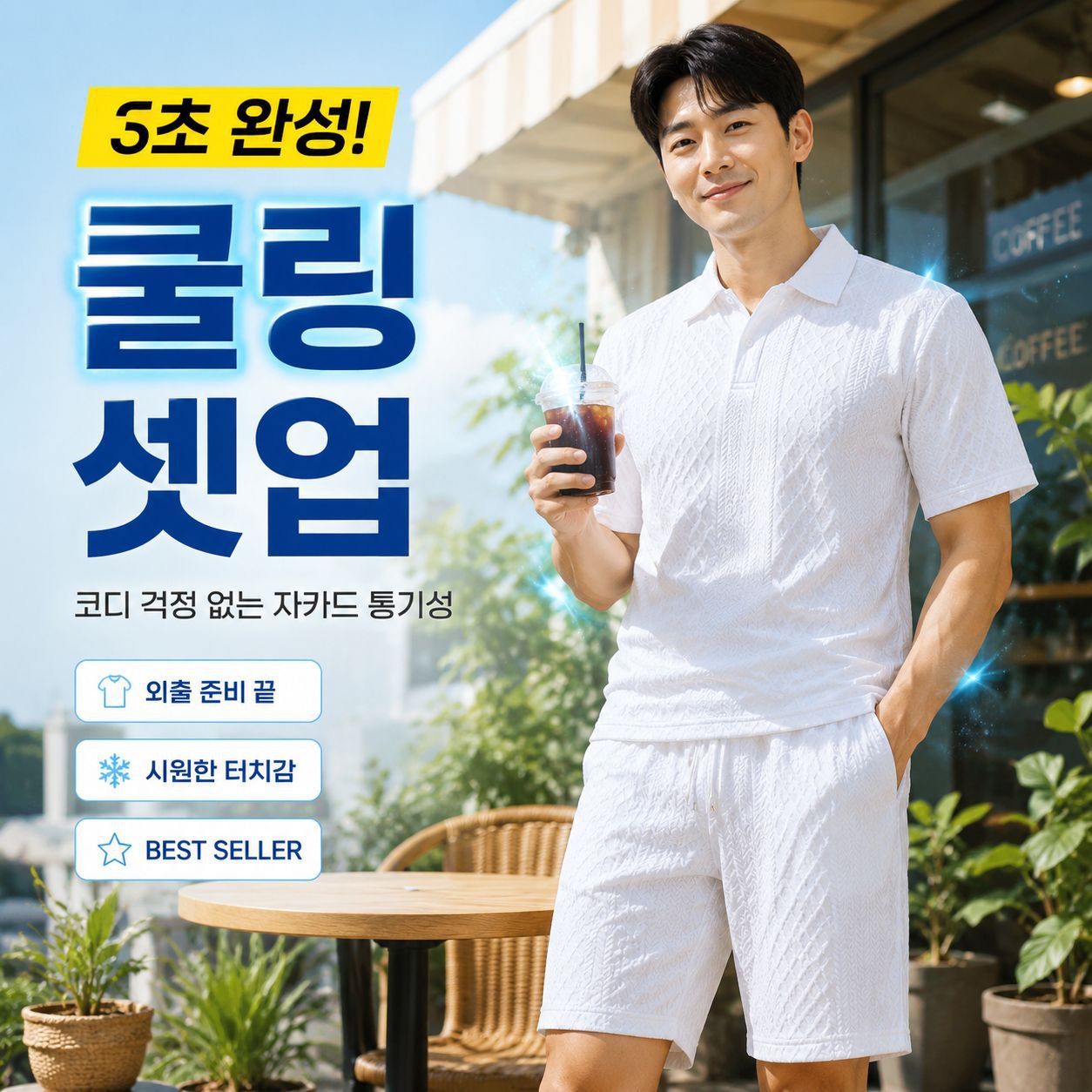 남성 반팔 자카드 캐주얼 스포츠 얇은 폴로 셔츠 세트