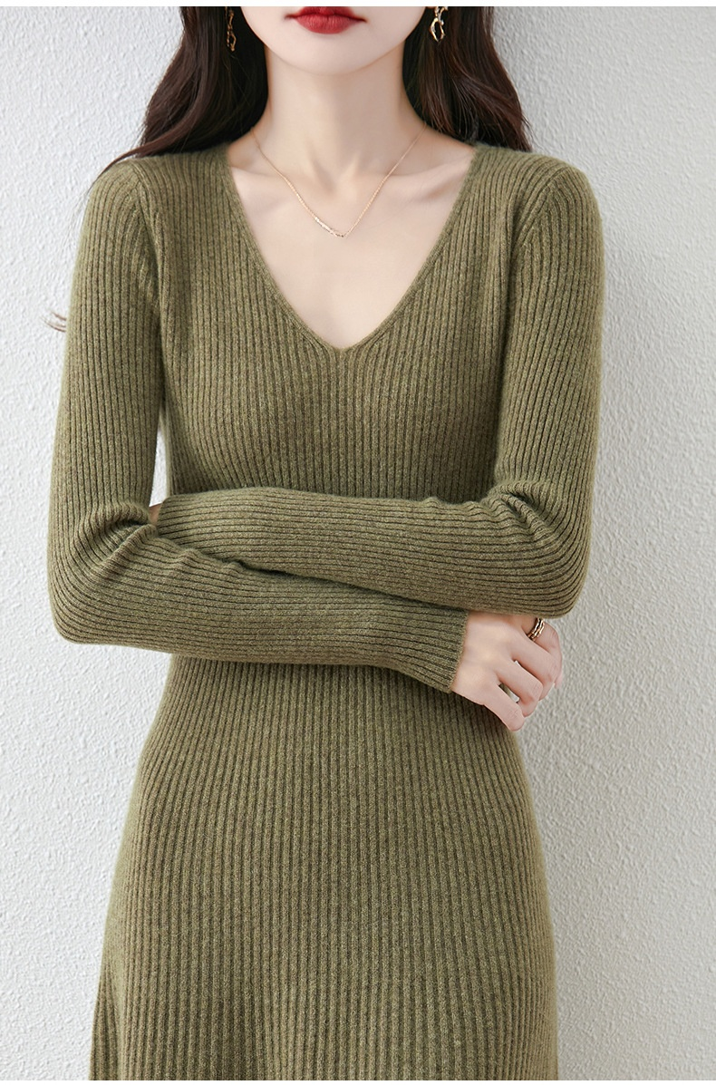 エレガントなVネックニットワンピース2025年秋冬新作