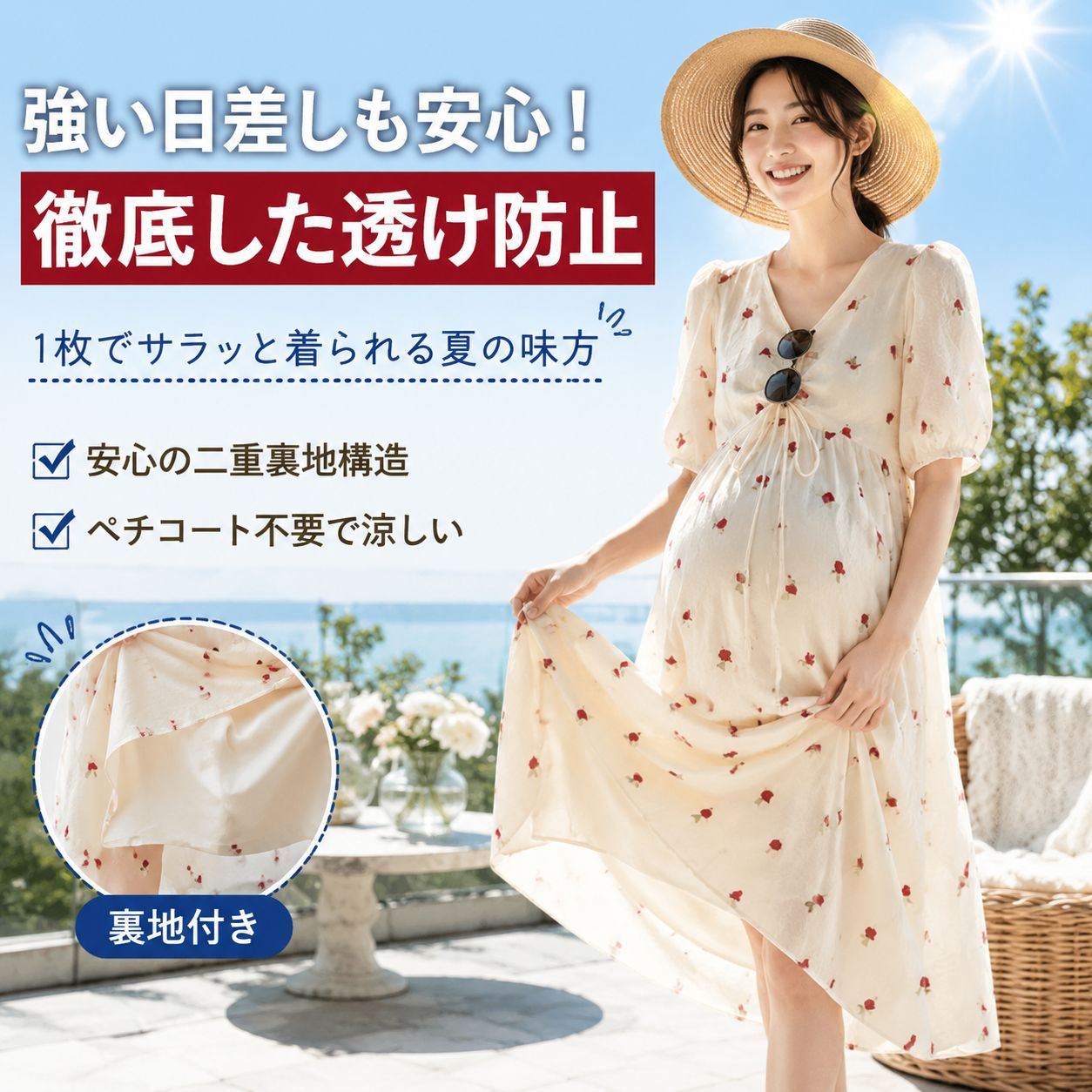 夏のファッション薄手半袖マタニティワンピース