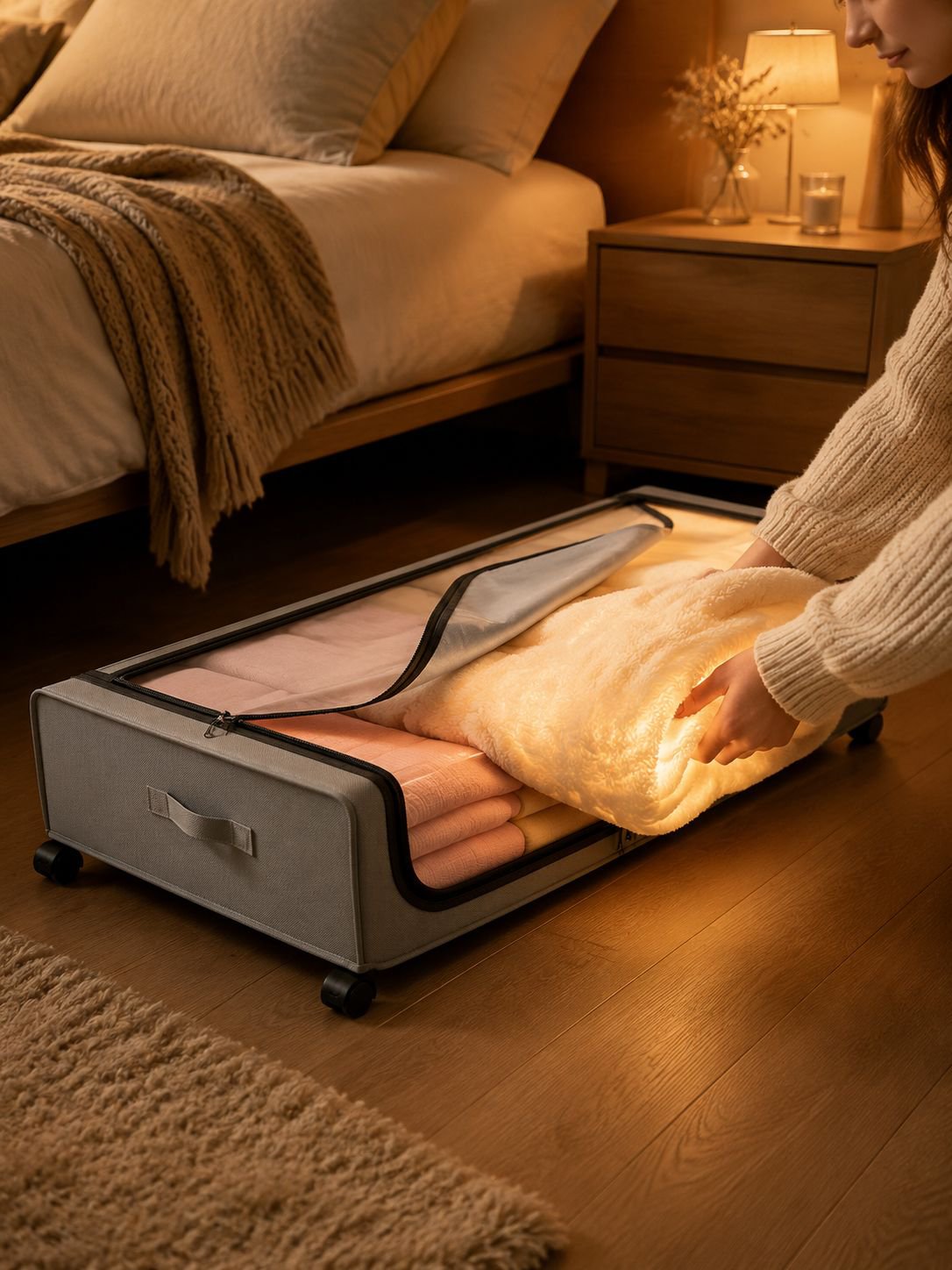 Platzsparende Unterbett-Aufbewahrung