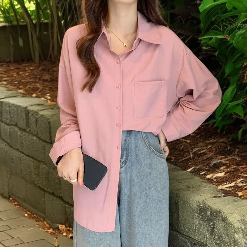 春レディース無地シャツインナーブラウスジャケット重ねシフォンシャツ