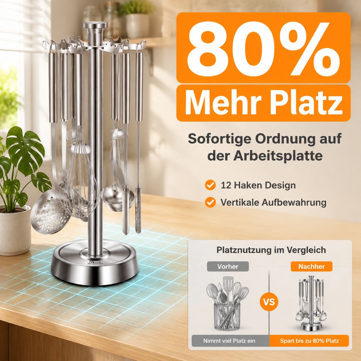 Edelstahl multifunktionale Küchenhaken Aufbewahrungsständer