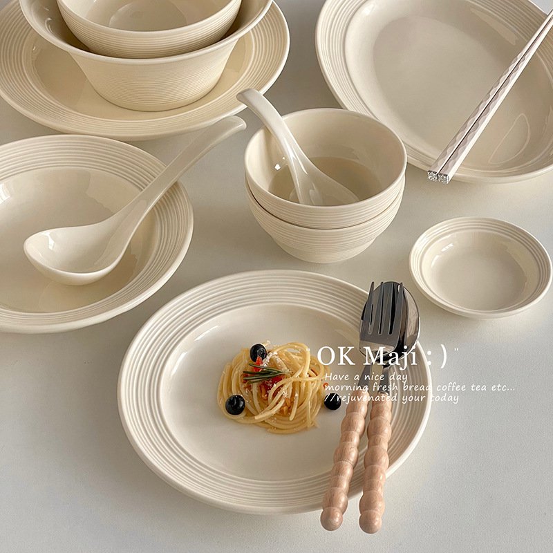 盘子菜盘家用ins风餐具陶瓷高级感轻奢碗盘意面草帽盘牛排餐盘
