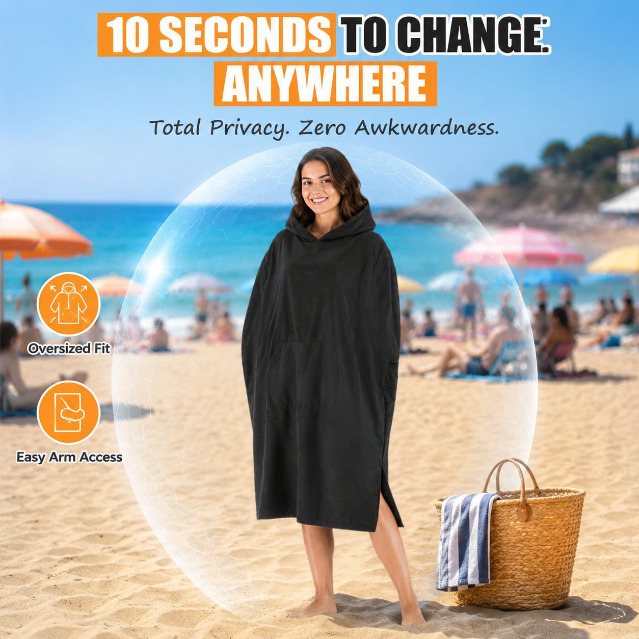 Lightweight Black Beach Cloak for Spring and Autumn