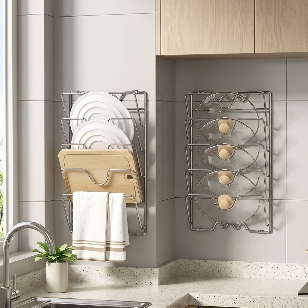 ドリル固定式 壁掛け用鍋蓋ラック