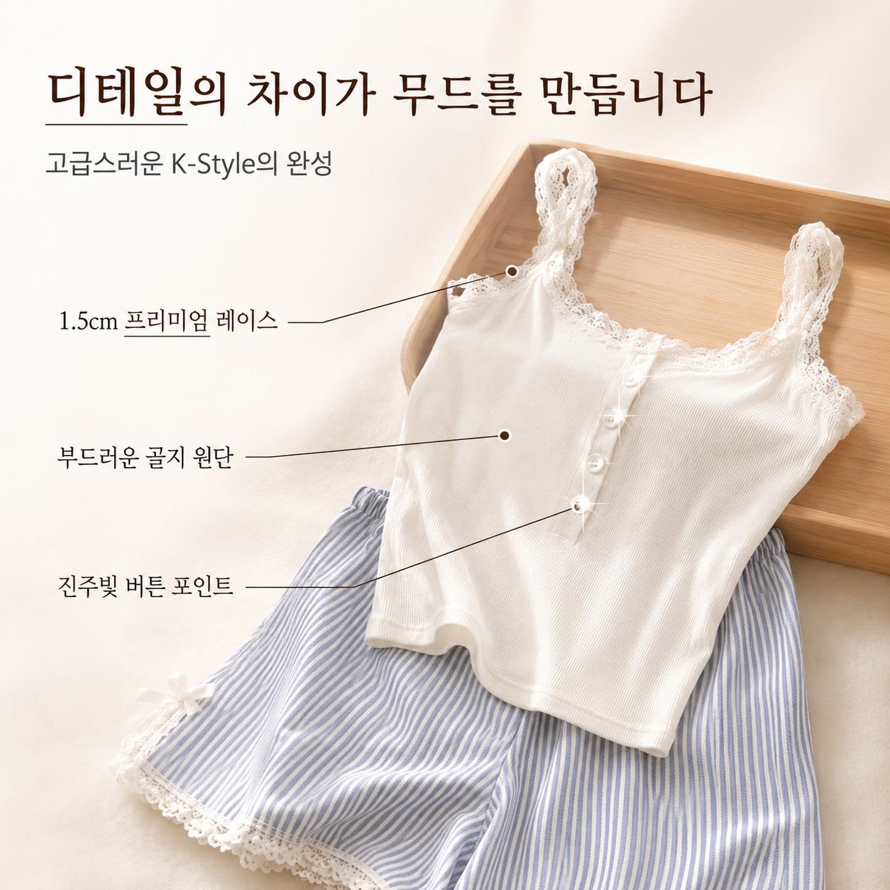 슬리브리스 탑과 반바지 세트 청순 스타일
