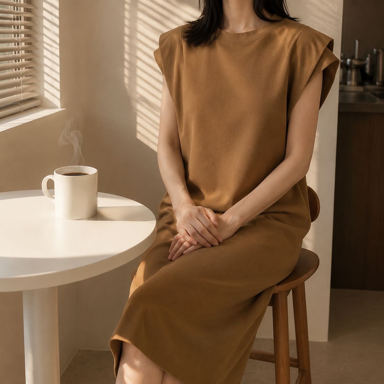 여성 미디 원피스 반팔 디테일
