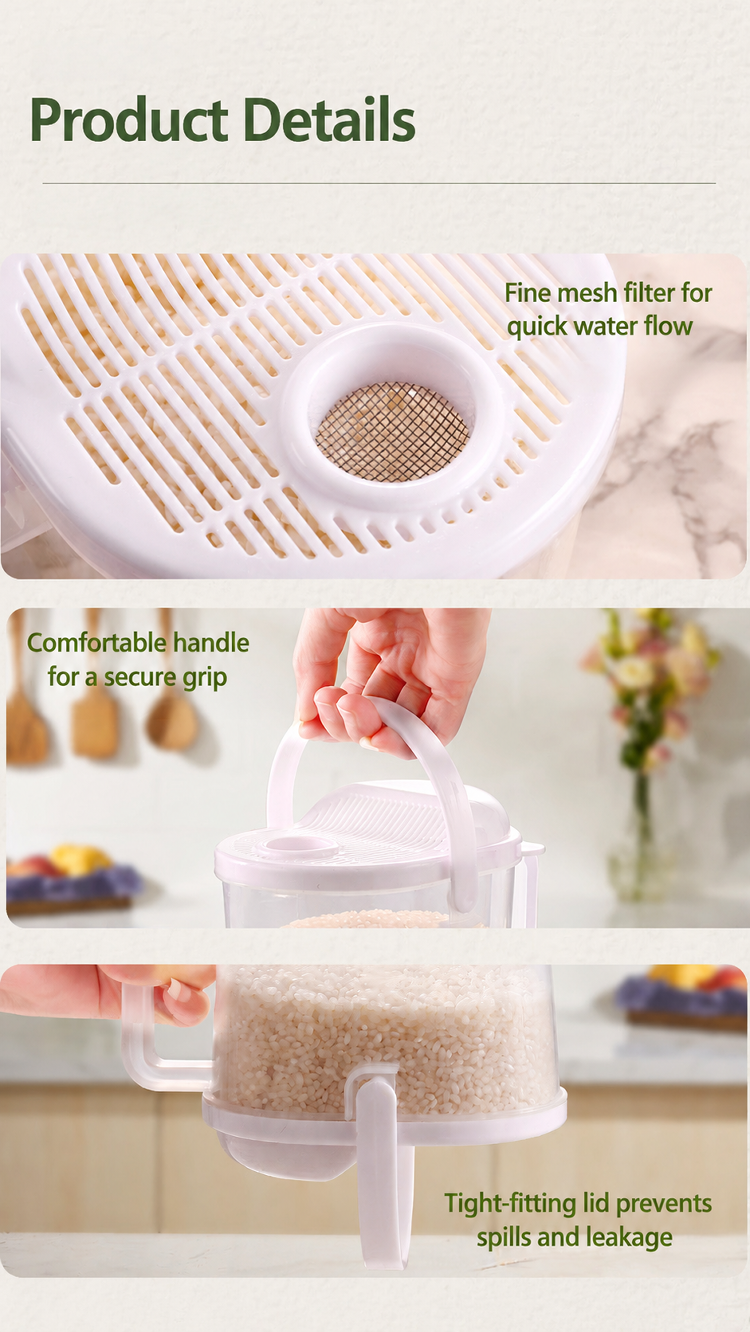 Lavadora de arroz con diseño ergonómico y práctico