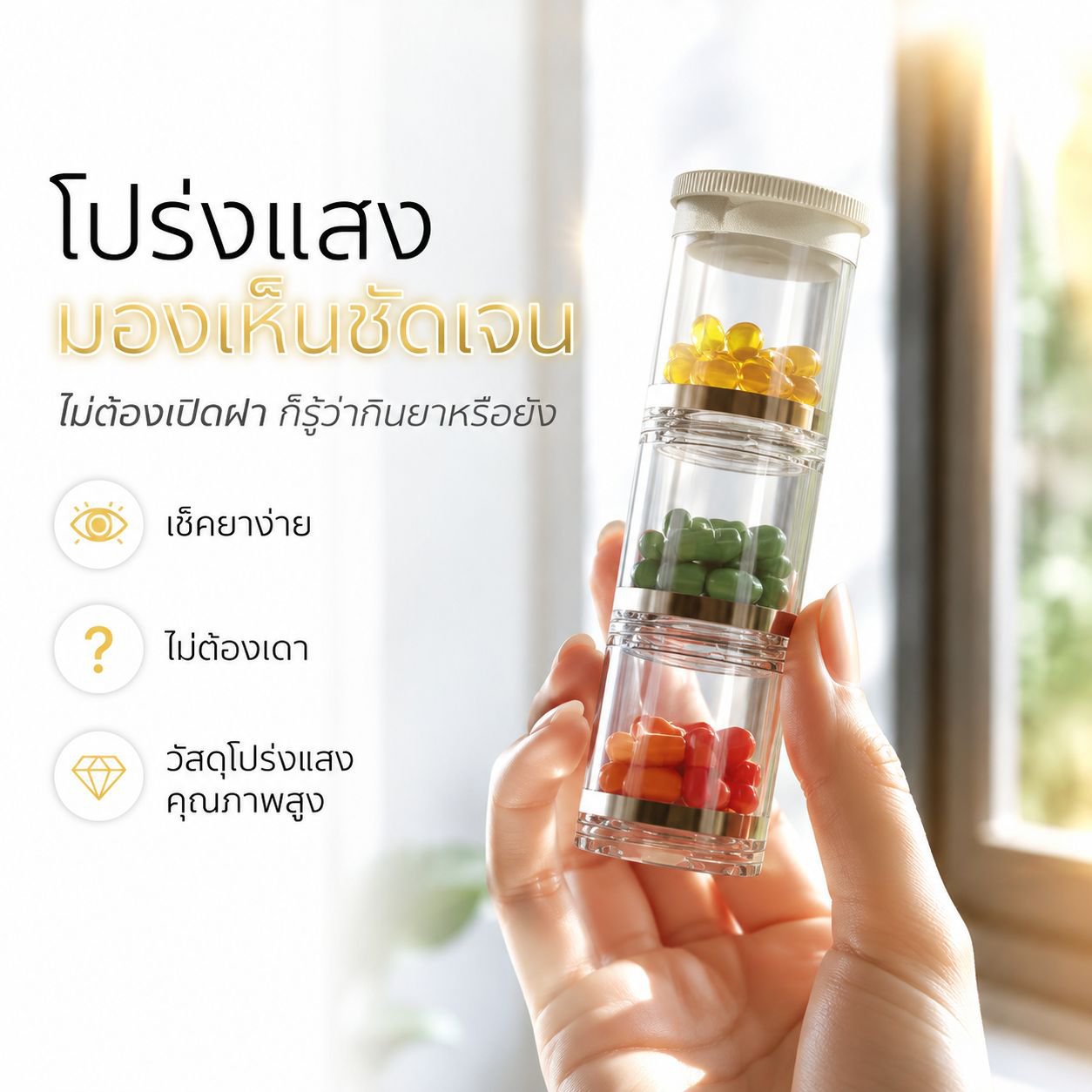 กล่องแบ่งยาแบบพกพาขนาดใหญ่พร้อมแจ้งเตือน