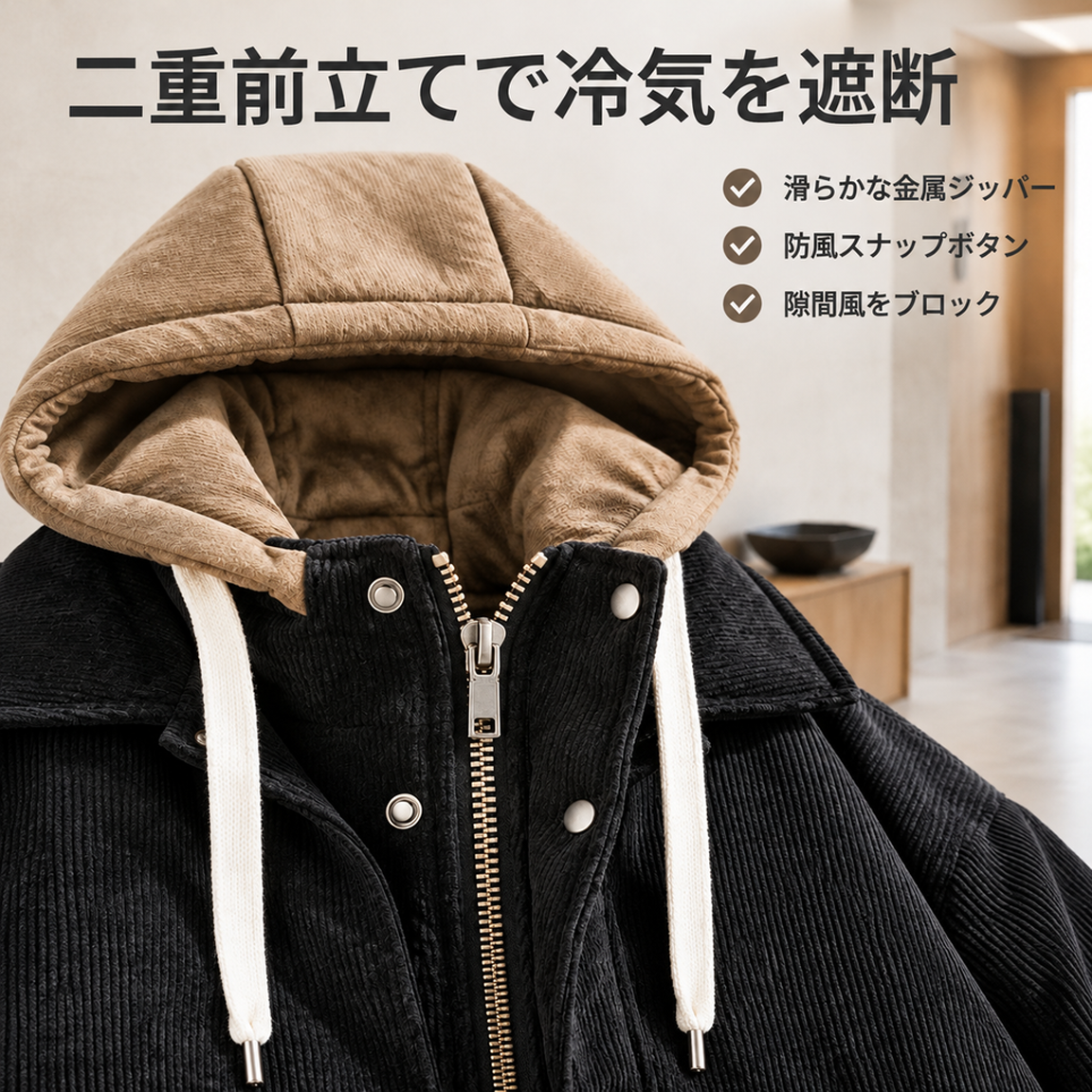 和風のおしゃれなカップル用コーデュロイフード付きジャケット、秋冬用、フリース裏地付きで厚手、メンズのフェイクツーピーススウェットシャツ、香港スタイルのジャケット。