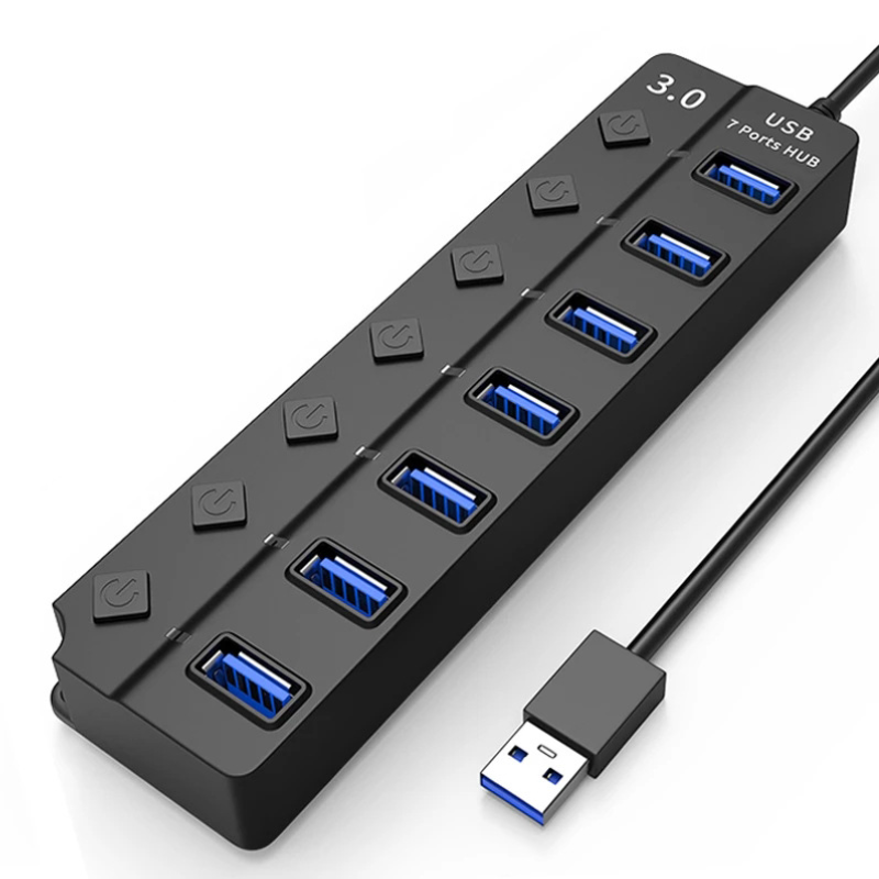 Divisor USB de cuatro puertos con interruptor y extensor para computadora
