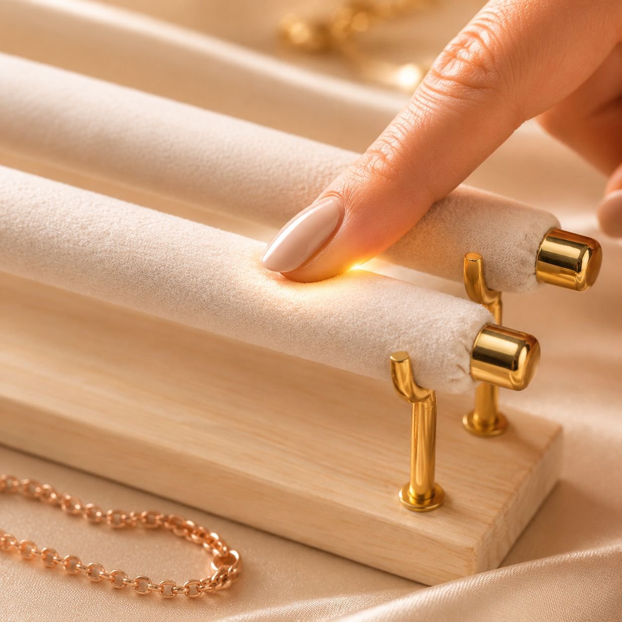 Eleganter Ringhalter aus Massivholz für Damen