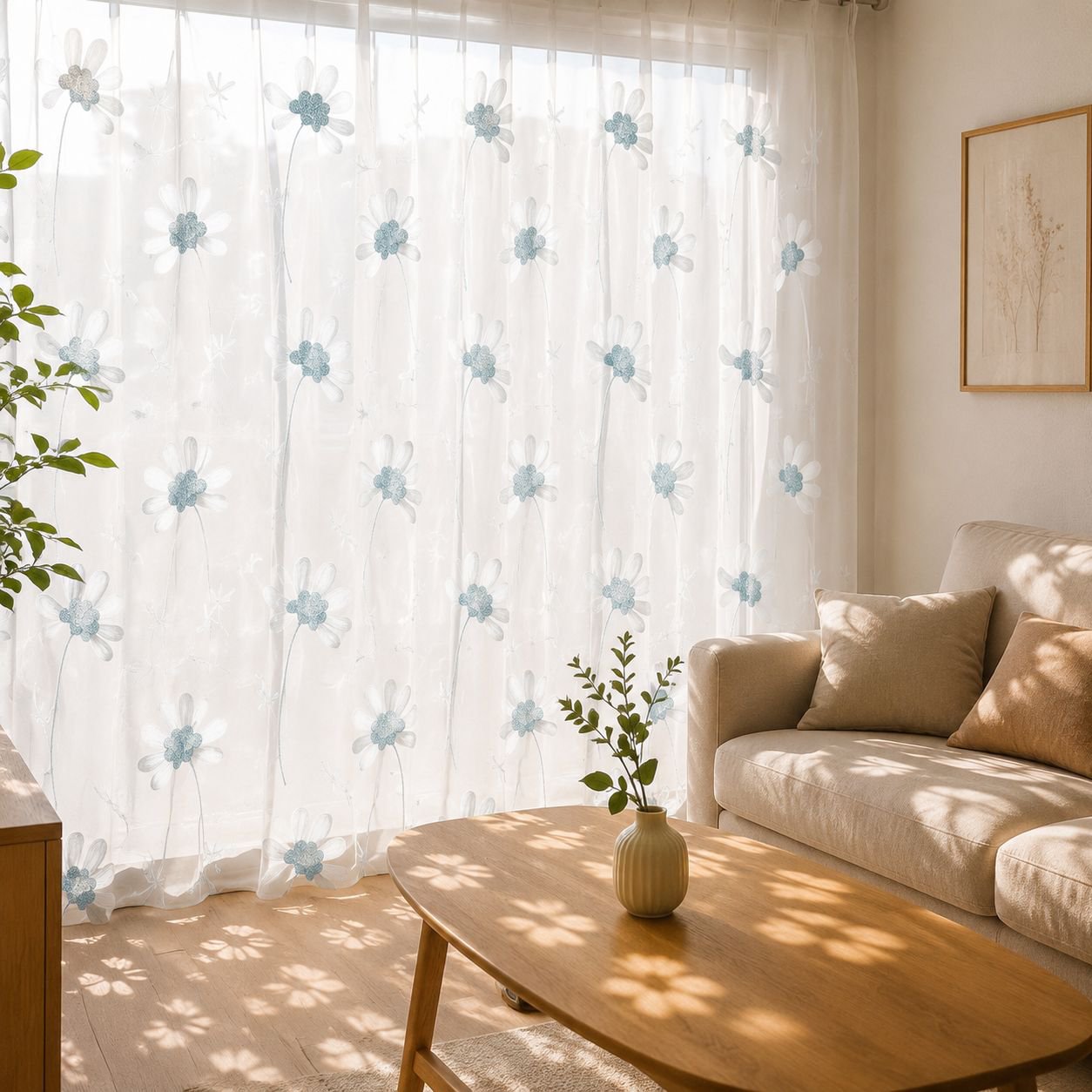 Chrysanthemum Pattern Transparent Window Screen, Modern Home Living Room Curtain