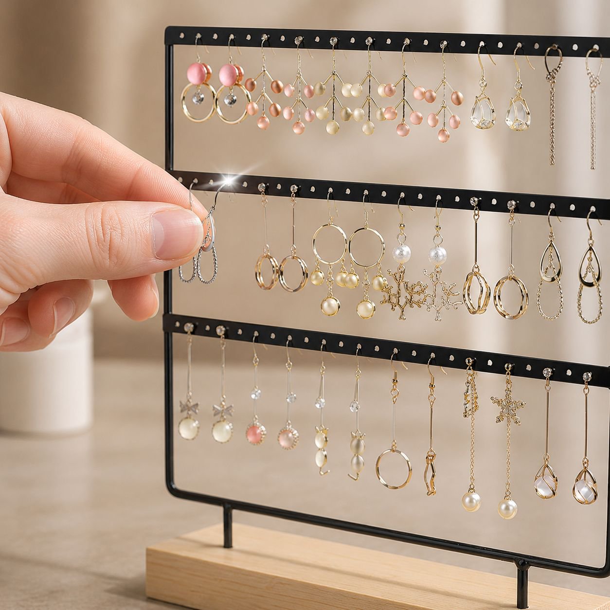Easy-to-install earring display for home use