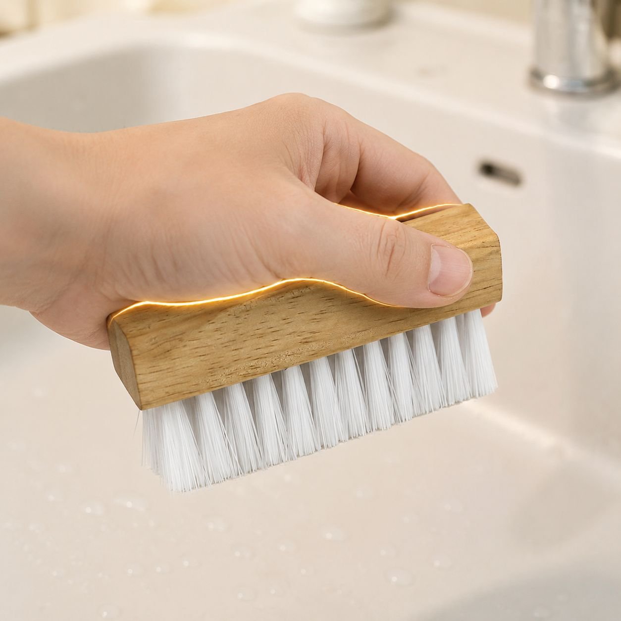 Gentle wooden brush safe for all types of shoes