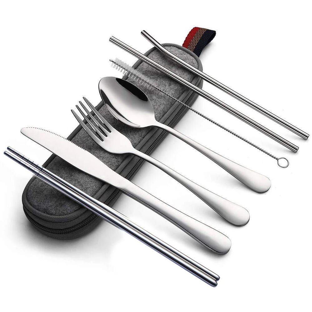 Tragbares Edelstahlset mit Stäbchen und Trinkhalmen