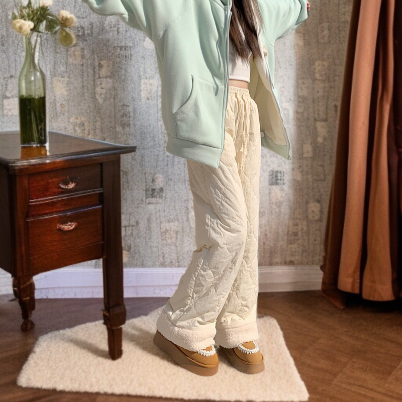 핑크 기모 도톰 일자 면 팬츠 오리지널 퀄리티 여성 잠금 온도 패딩 팬츠