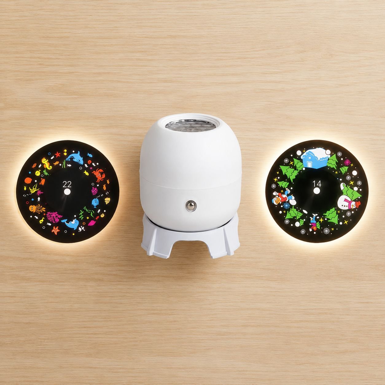 Rotating star night light illuminating a modern living room