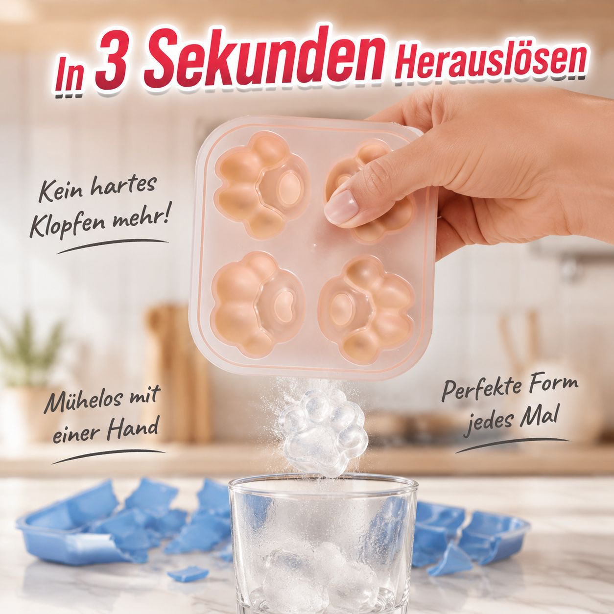 Sommerliche Haushalts-Eiswürfelform im Cartoon-Katzenpfoten-Design mit Deckel
