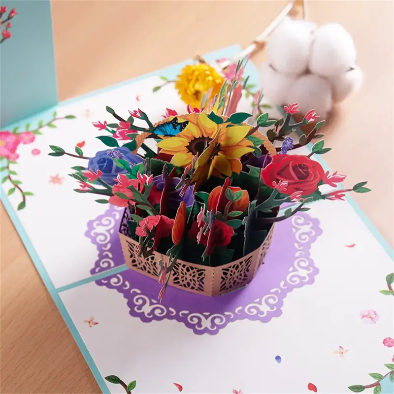 Watercolor Lily Basket Valentine's Greeting Card