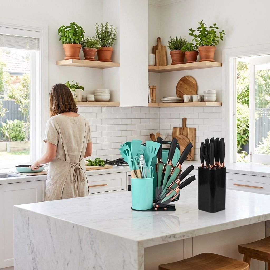 Silicone knife, cooking spoon, spatula, and kitchen utensil set