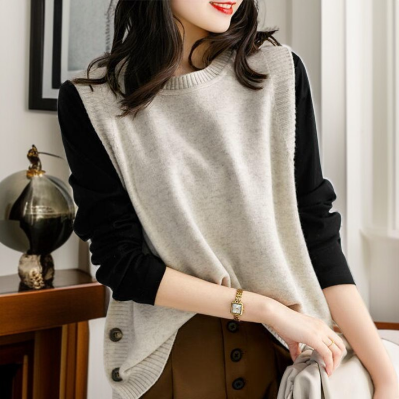 アーティスティックデザインのカジュアルニットベスト