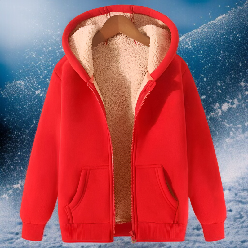 裏地フリースの保温性抜群フード付きカーディガン