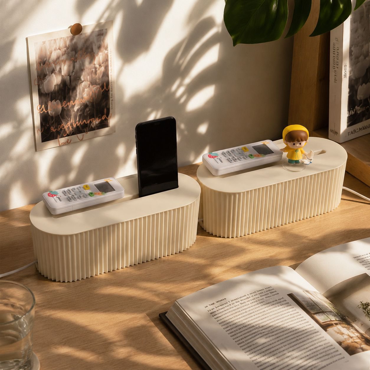 Multi-functional shelf holding power strips and adapters
