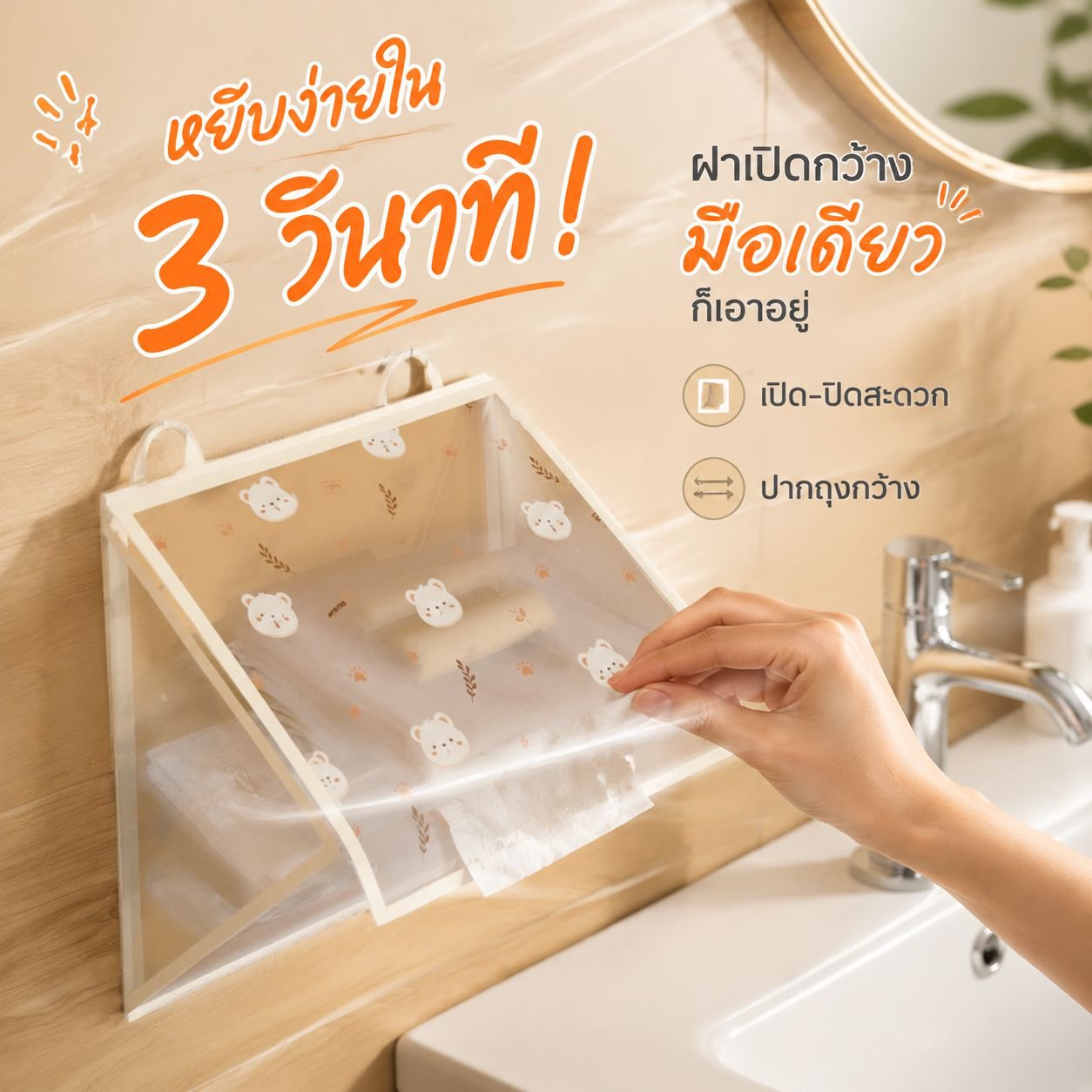 ถุงเก็บของติดผนังในห้องน้ำ ไม่ต้องเจาะผนัง กันน้ำกันฝุ่น