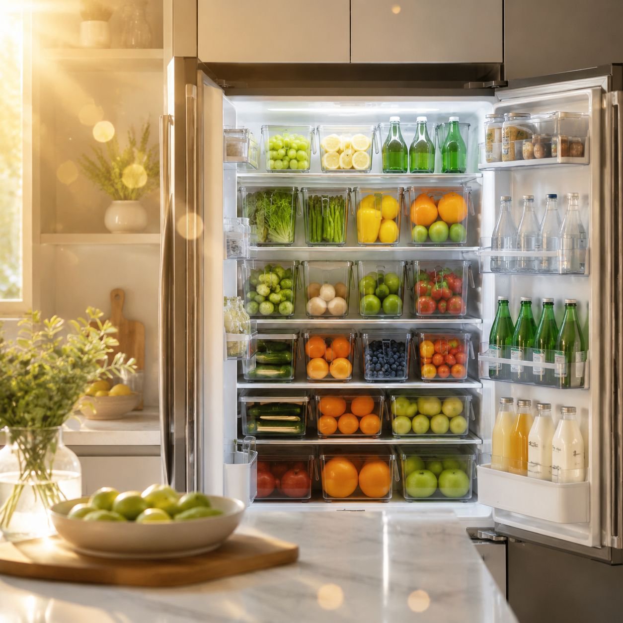 Set of refrigerator storage boxes with handles for home use